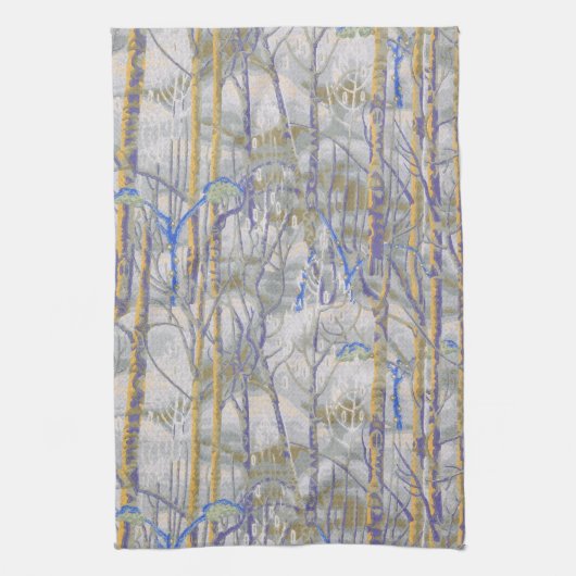 Winterlandschaft mit Birkenwald im Schnee Geschirrtuch (Vertikal)