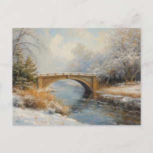 Winterlandschaft mit Fluss und antiker Brücke Postkarte