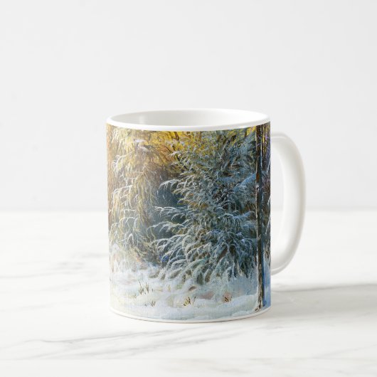 Winterlandschaft mit Fuchs im Niedergang Kaffeetasse (VorderseiteRechts)