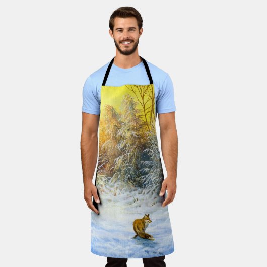 Winterlandschaft mit Fuchs im Niedergang Schürze (Getragen)