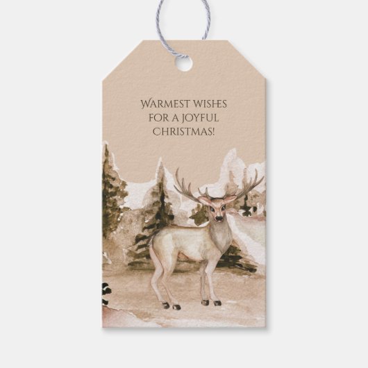 Winterlandschaft mit Hirsch Geschenkanhänger (Vorderseite)