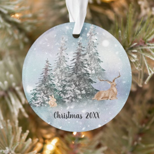 Winterlandschaft mit Hirsch, Kaninchen und Schnee Ornament (Baum)