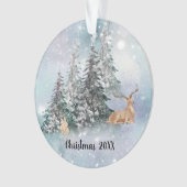 Winterlandschaft mit Hirsch, Kaninchen und Schnee Ornament (Vorderseite)