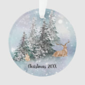 Winterlandschaft mit Hirsch, Kaninchen und Schnee Ornament (Vorderseite)