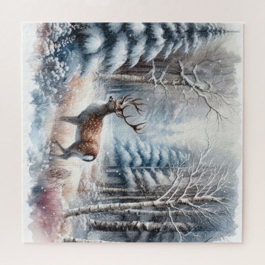 Winterlandschaft mit Hirsch Puzzle (Horizontal)