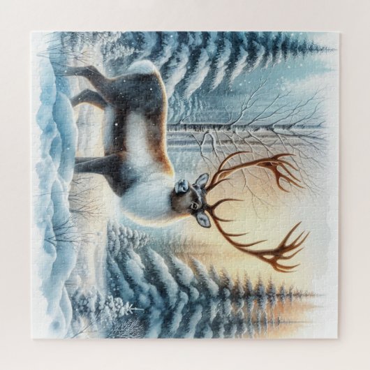 Winterlandschaft mit Hirsch Puzzle (Horizontal)