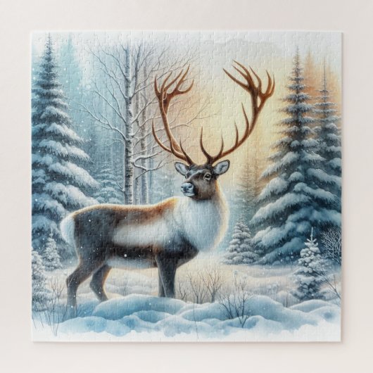 Winterlandschaft mit Hirsch Puzzle (Vertikal)