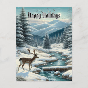 Winterlandschaft mit Hirschen Frohe Feiertage Post Postkarte