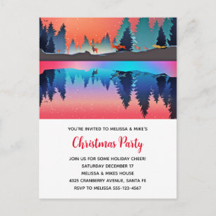 Winterlandschaft mit Hirschen und Weihnachten Einladungspostkarte