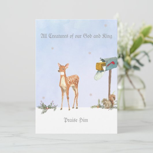 Winterlandschaft mit Hirschkirchenkarte Feiertagskarte (Stehend Vorderseite)