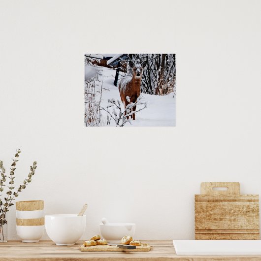 Winterlandschaft mit Hirschwertpapier Poster (Küche)