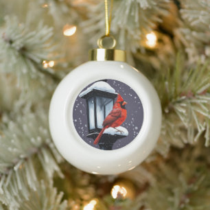 Winterlandschaft mit Kardinal Bird Urlaub Weihnach Keramik Kugel-Ornament