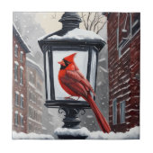 Winterlandschaft mit Kardinalvogel Fliese (Vorderseite)