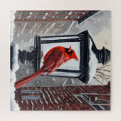 Winterlandschaft mit Kardinalvogel Puzzle (Horizontal)