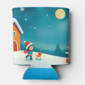 Winterlandschaft mit Kind, Rentier, Weihnachtsbaum Dosenkühler (Rückseite)