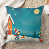 Winterlandschaft mit Kind, Rentier, Weihnachtsbaum Kissen (Decke)