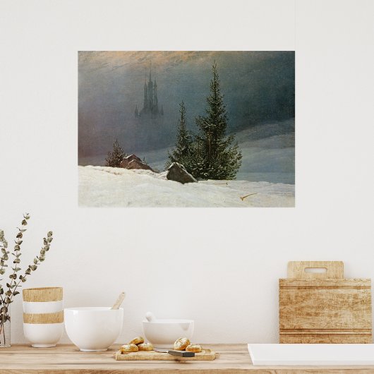 Winterlandschaft mit Kirche Poster (Küche)