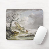 Winterlandschaft mit Männern Schneeballspiel und a Mousepad (Mit Mouse)