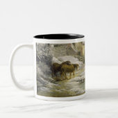 Winterlandschaft mit Männern Schneeballspiel und a Zweifarbige Tasse (Links)