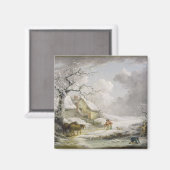 Winterlandschaft mit Männern Snowballspielen und A Magnet (Vorderseite/Rückseite)