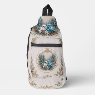 Winterlandschaft mit niedlichem Vogelhochzeitpaar. Crossbody Bag