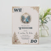 Winterlandschaft mit niedlichem Vogelhochzeitpaar. Einladung (Stehend Vorderseite)