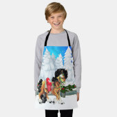 Winterlandschaft mit Pferd und Zaun frohe Weihnach Schürze (Getragen)