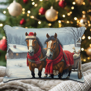 Winterlandschaft mit Pferden und Hütten Dekokissen