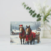 Winterlandschaft mit Pferden und Hütten Feiertagspostkarte (Stehend Vorderseite)