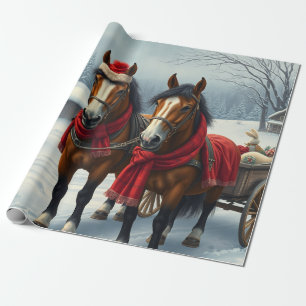 Winterlandschaft mit Pferden und Hütten Geschenkpapier