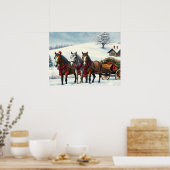 Winterlandschaft mit Pferden und Hütten Poster (Küche)