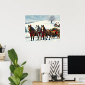 Winterlandschaft mit Pferden und Hütten Poster (Heimbüro)