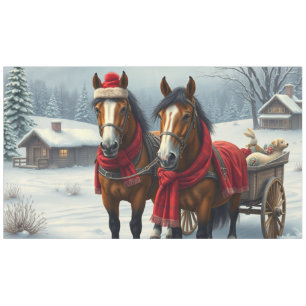 Winterlandschaft mit Pferden und Hütten Tischdecke