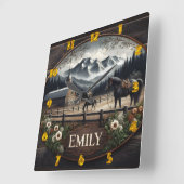 Winterlandschaft mit Pferden und Stall Quadratische Wanduhr (Winkel)
