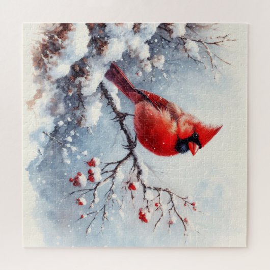 Winterlandschaft mit rotem Kardinal Puzzle (Horizontal)