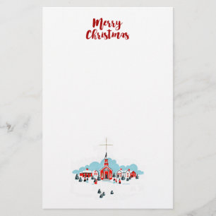 Winterlandschaft mit Roter Kirche und Weihnachtsst Briefpapier