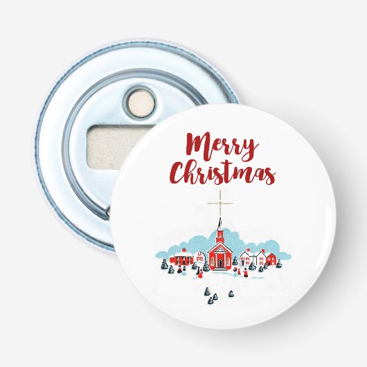 Winterlandschaft mit Roter Kirche und Weihnachtsst Flaschenöffner (Vorderseite)