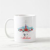 Winterlandschaft mit Roter Kirche und Weihnachtsst Kaffeetasse (Links)