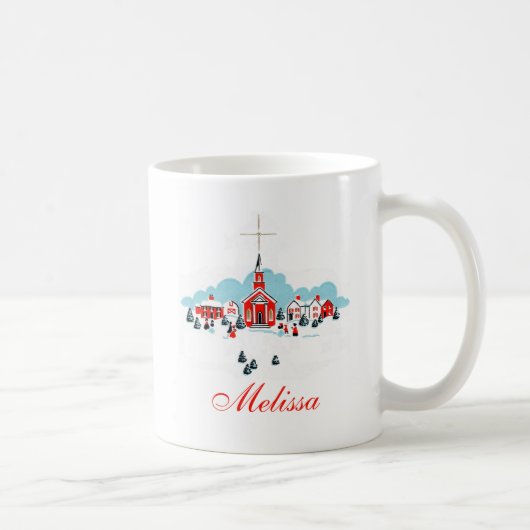 Winterlandschaft mit Roter Kirche und Weihnachtsst Kaffeetasse (Rechts)