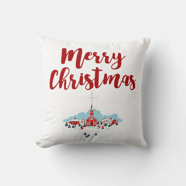 Winterlandschaft mit Roter Kirche und Weihnachtsst Kissen (Vorderseite)