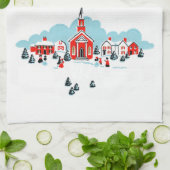 Winterlandschaft mit Roter Kirche und Weihnachtsst Küchentuch (Gefaltet)