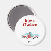 Winterlandschaft mit Roter Kirche und Weihnachtsst Magnet (Vorderseite/Rückseite)