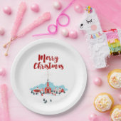 Winterlandschaft mit Roter Kirche und Weihnachtsst Pappteller (Party)