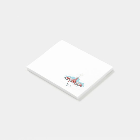 Winterlandschaft mit Roter Kirche und Weihnachtsst Post-it Klebezettel (angewinkelt)