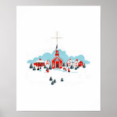 Winterlandschaft mit Roter Kirche und Weihnachtsst Poster (Vorne)