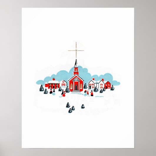 Winterlandschaft mit Roter Kirche und Weihnachtsst Poster (Vorne)