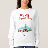 Winterlandschaft mit Roter Kirche und Weihnachtsst Sweatshirt (Vorderseite)