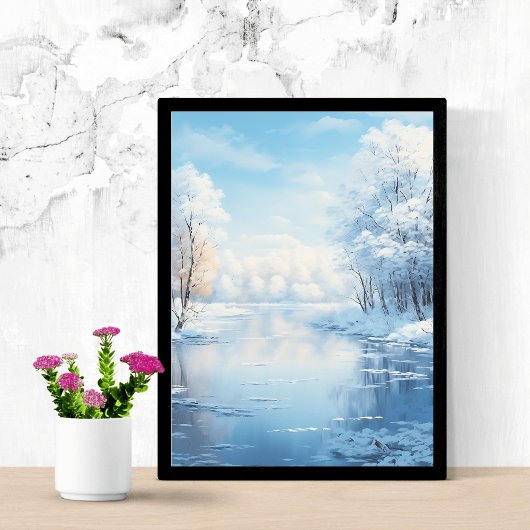 Winterlandschaft mit ruhig gefrorenem See Poster