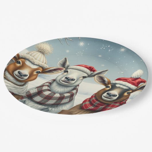 Winterlandschaft mit Schafen und Kabinen Pappteller (Schrägansicht)