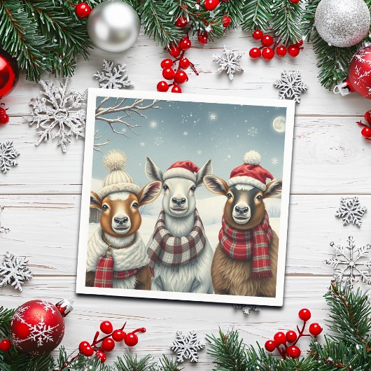 Winterlandschaft mit Schafen und Kabinen Serviette